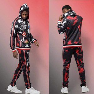 Men’s Fashion Black Red White Tracksuit